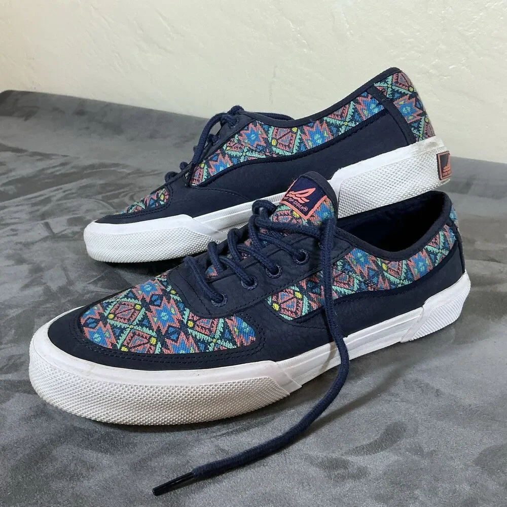 Mens Sperry Top Sider Soletide Oaxacan Print Sneakers 10.5 Eur 44 Navy Multi